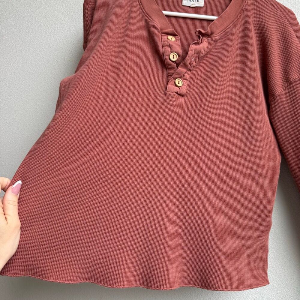 Mate The Label Waffle Knit Thermal Organic Cotton Shirt Small Orange Long Sleeve - Picture 5 of 7